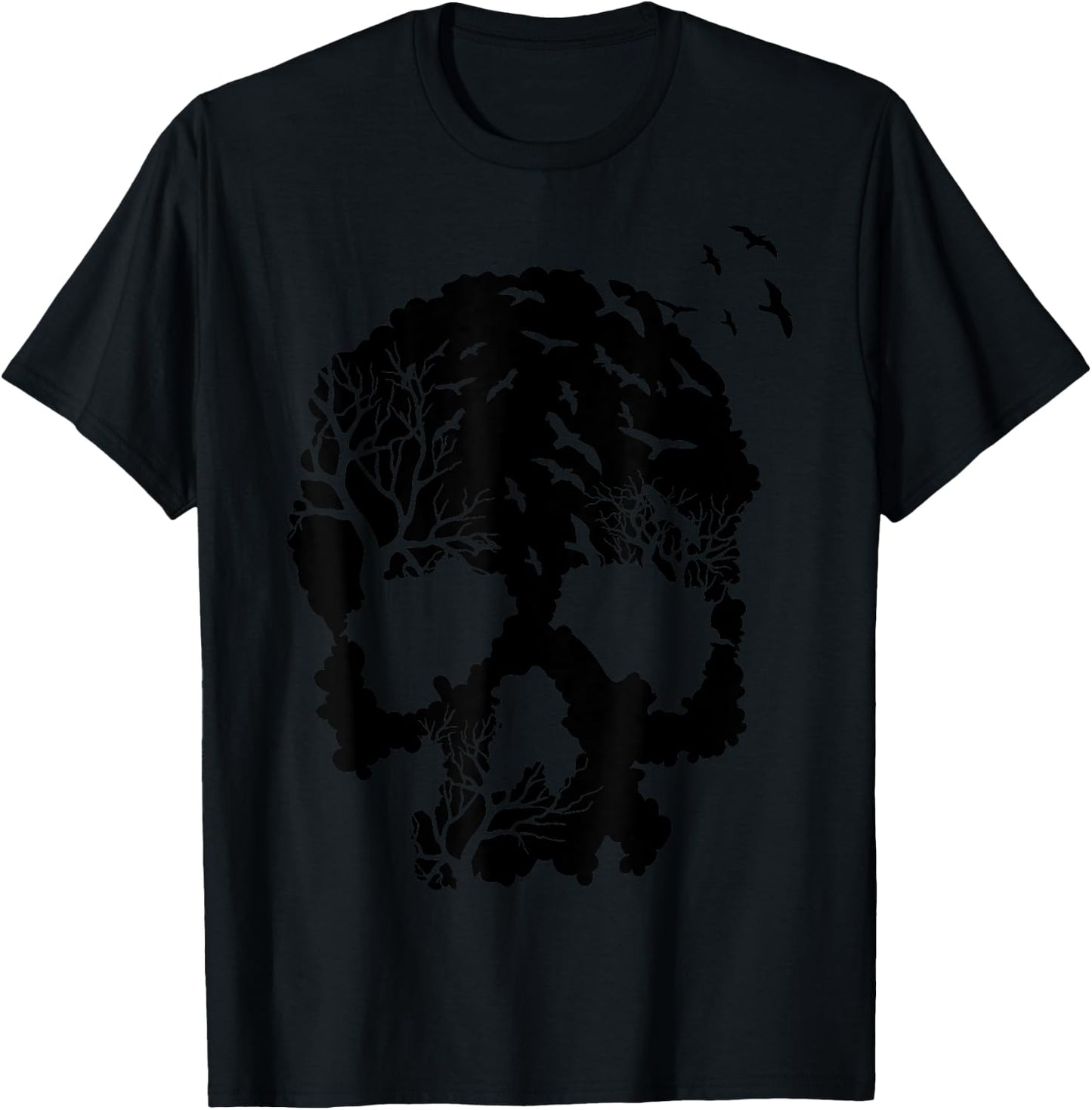 Skeleton with Trees and Birds T-Shirt - T-Shirt | Black