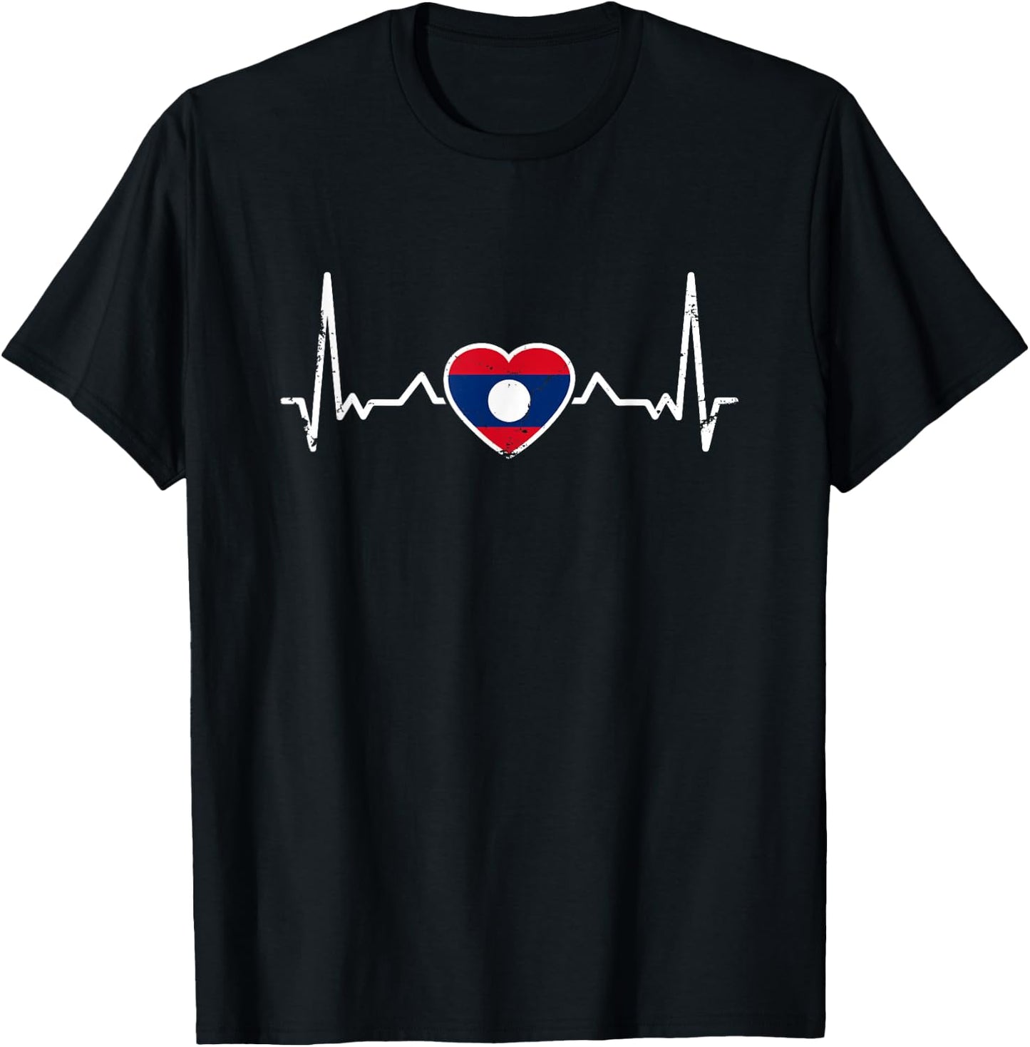 Laos Vintage Heartbeat Lao Flag Laotian T-Shirt - T-Shirt | Black
