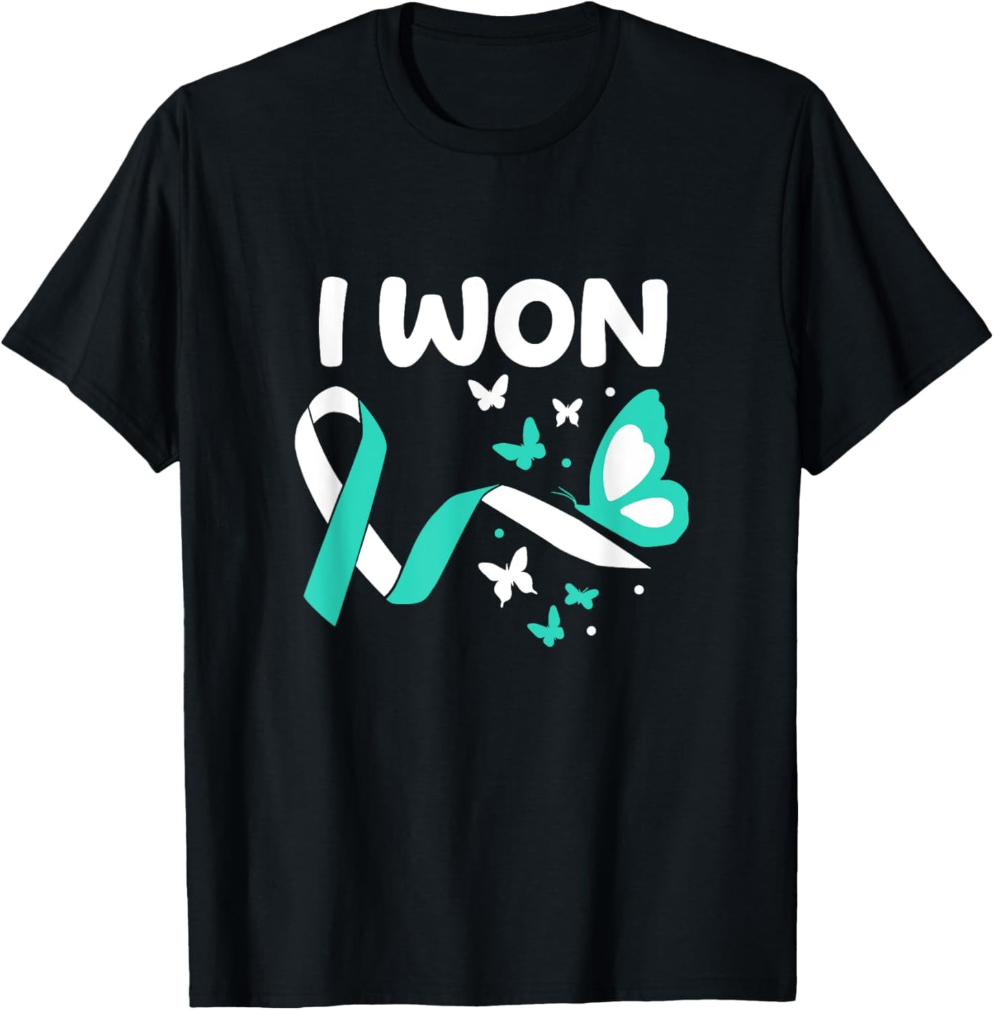 I Won! Cervical Cancer survivor. Butterflies version T-Shirt - T-Shirt | Black