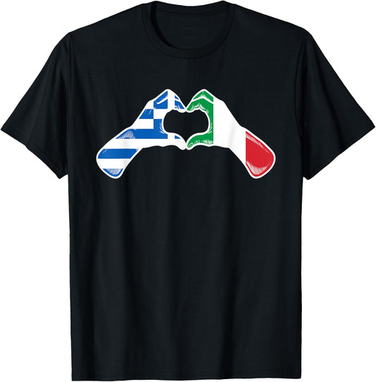 Greece Italian Flag - Greek Italy Heart T-Shirt - T-Shirt | Black