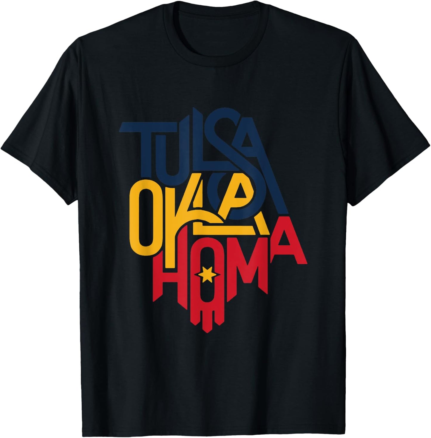 Colorful Tulsa Oklahoma Letters In Tulsa City Map Shape T-Shirt - T-Shirt | Black