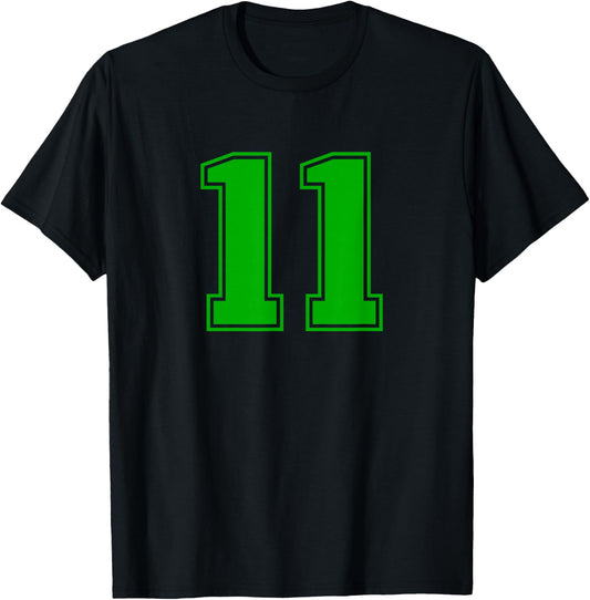 Number #11 Green Sports Team T-Shirt - T-Shirt | Black