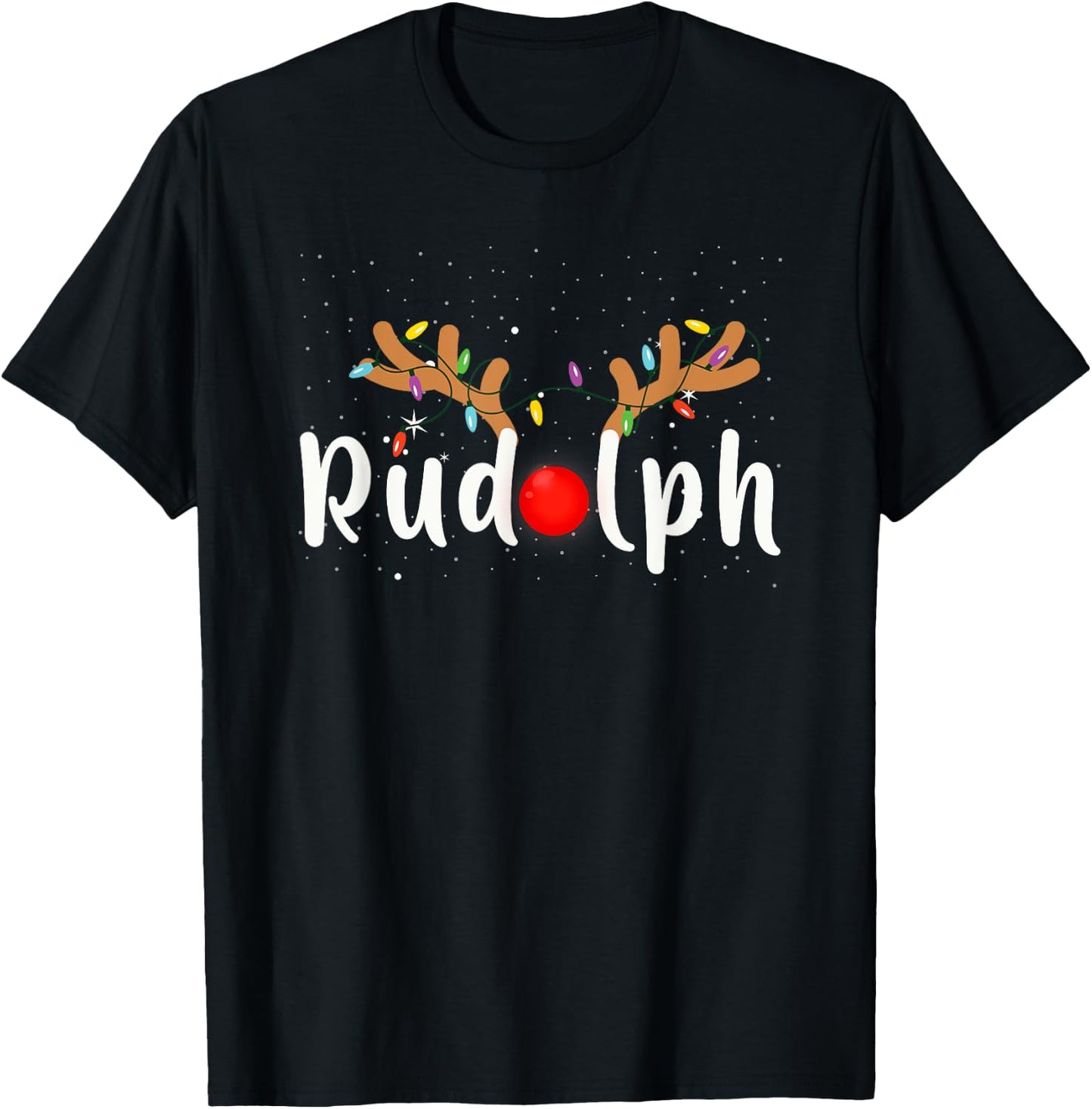 Rudolph Red Nose Funny Kids Reindeer Christmas Lights Pajama T-Shirt - T-Shirt | Black