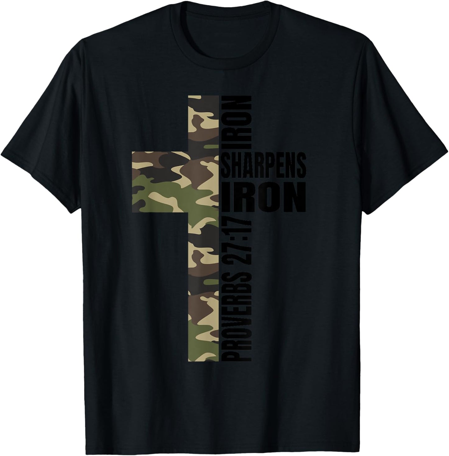 Green Camo Iron Sharpens Iron Christian Cross Family Couples T-Shirt - T-Shirt | Black