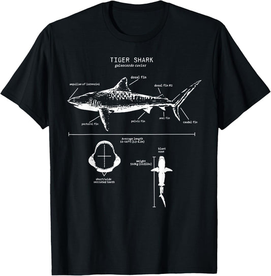 Tiger Shark Anatomy Marine Biologist T-Shirt - T-Shirt | Black