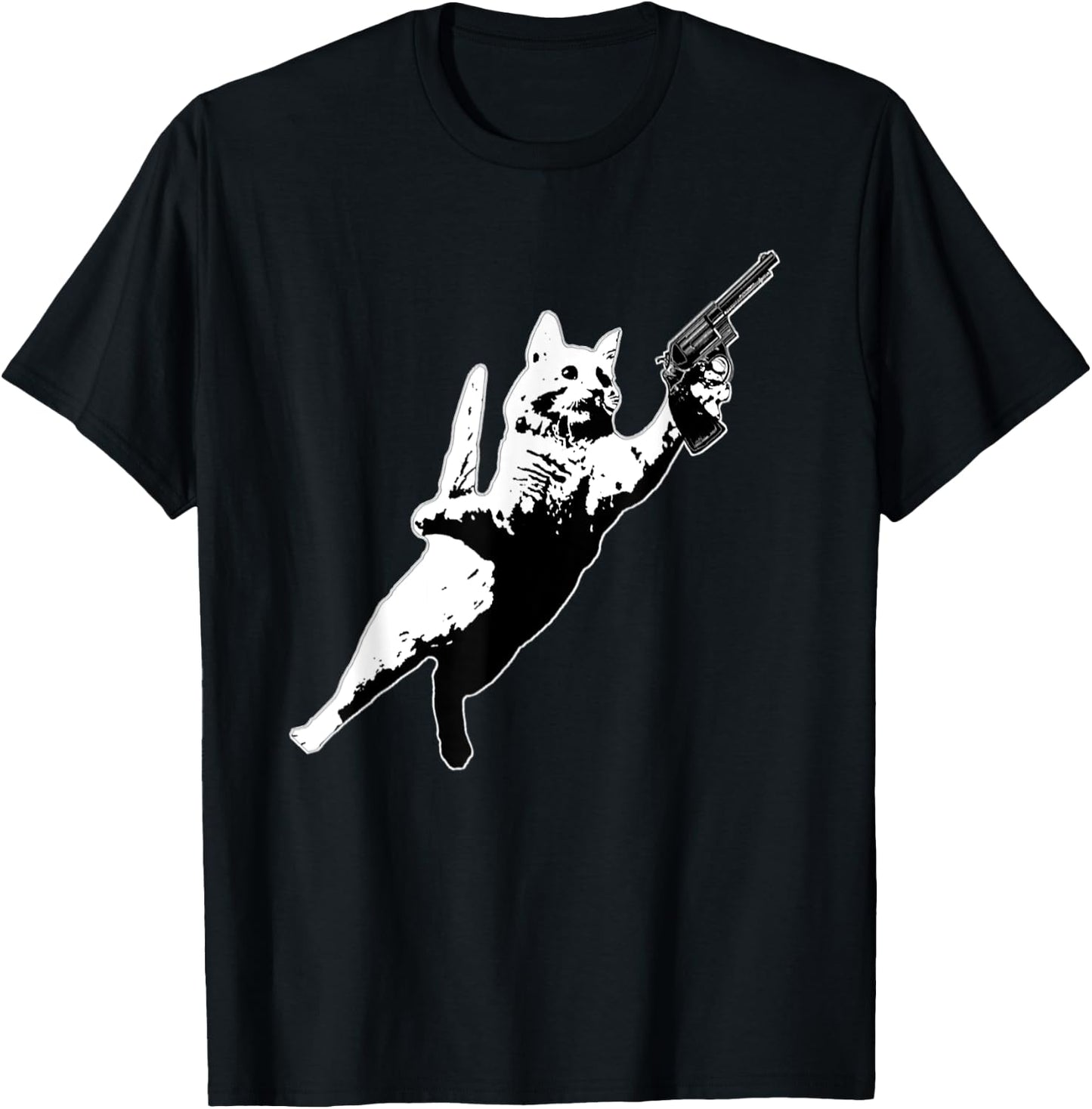 Kitty Cat Gun Jumping Funny Cat Pet Lovers Women T-Shirt - T-Shirt | Black