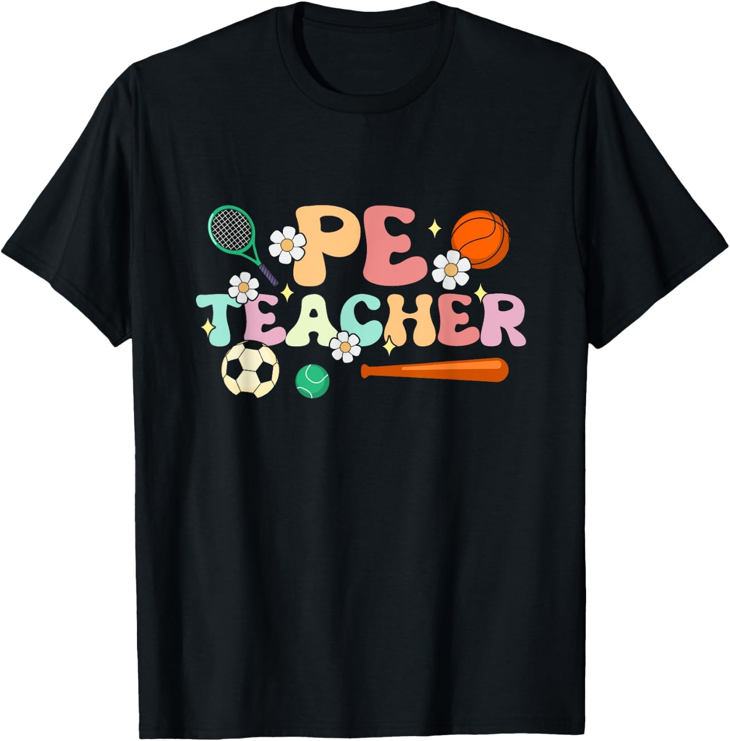 Groovy Physical Education Teacher PE Squad Back To School T-Shirt - T-Shirt | Black