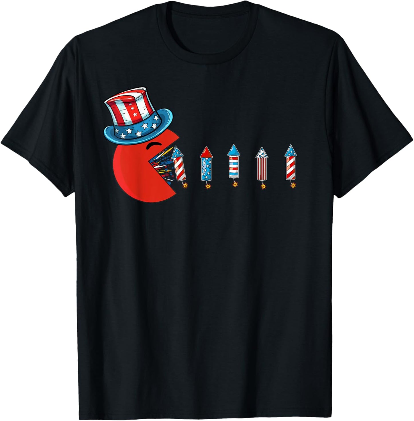 Patriotic Hat Eating Firecrackers USA Flag Funny 4th of July T-Shirt - T-Shirt | Black