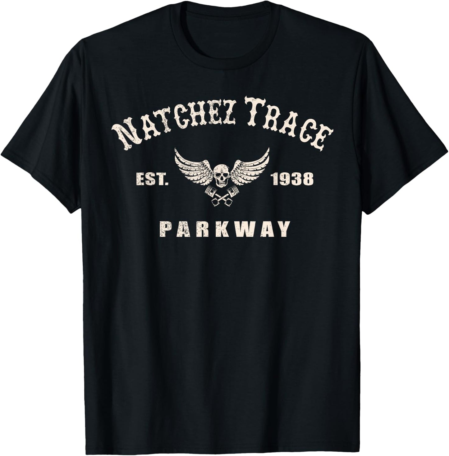 Natchez Trace Parkway Motorcycle Biker Ride Trail Distressed T-Shirt - T-Shirt | Black
