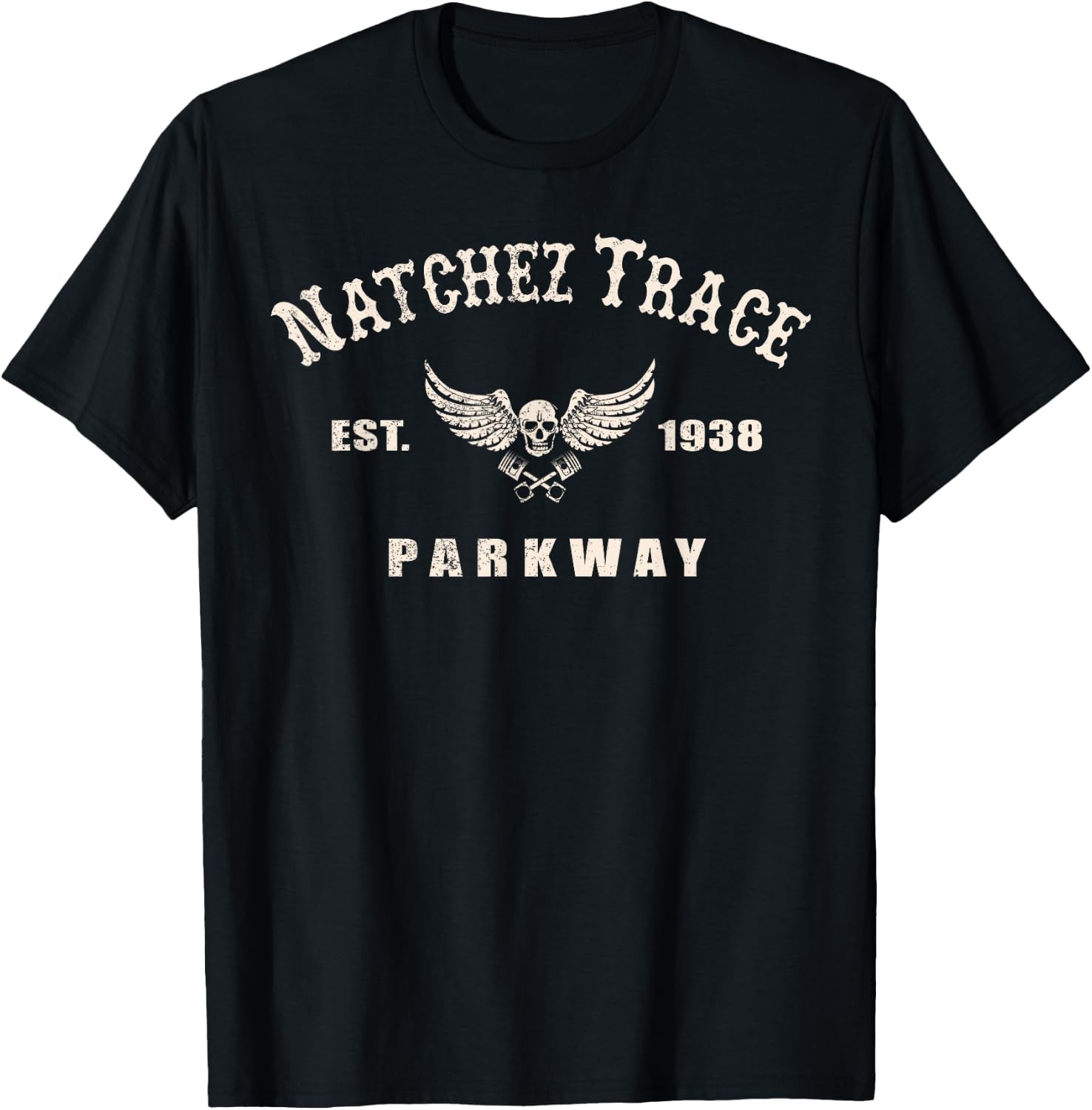 Natchez Trace Parkway Motorcycle Biker Ride Trail Distressed T-Shirt - T-Shirt | Black