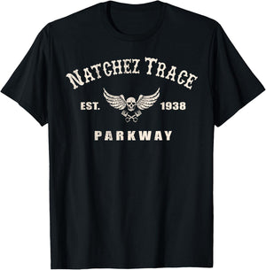 Natchez Trace Parkway Motorcycle Biker Ride Trail Distressed T-Shirt - T-Shirt | Black
