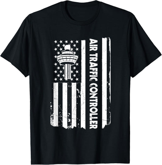 USA Flag Air Traffic Control Outfit Aviation America Kids Men T-Shirt - T-Shirt | Black