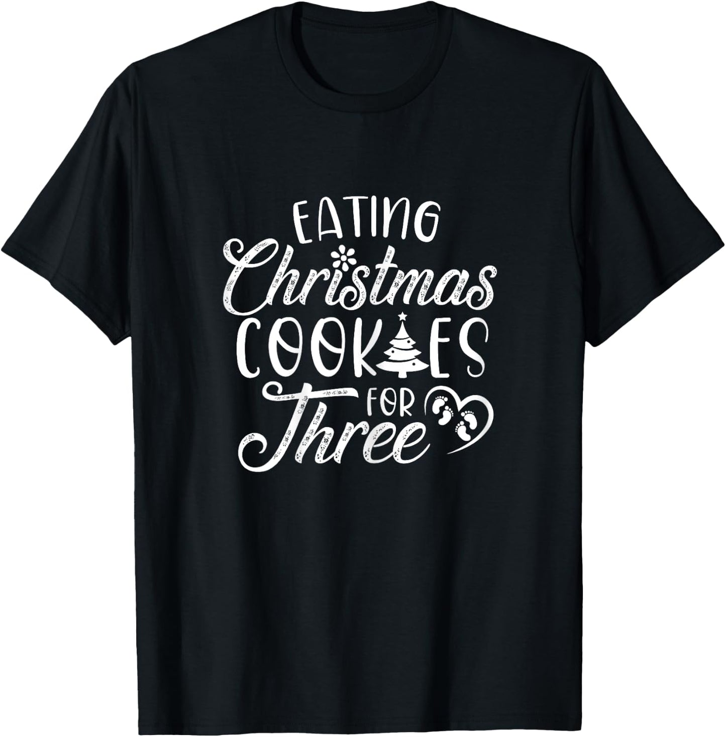 Christmas Pregnancy Twins Cute Xmas Eating Cookies For Three T-Shirt - T-Shirt | Black