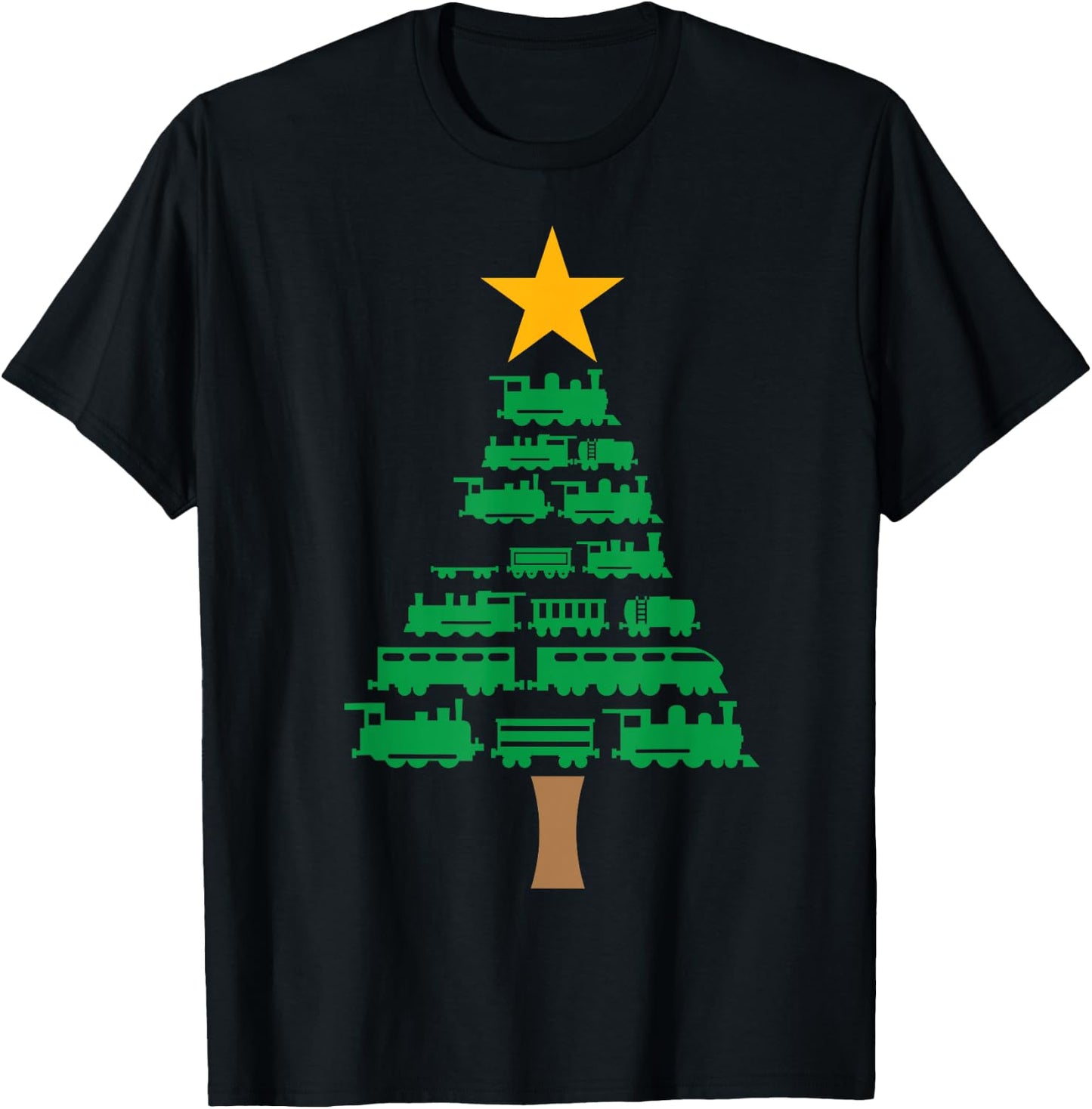 Xmas Boys Kids Christmas Tree Out Of Trains Christmas T-Shirt - T-Shirt | Black