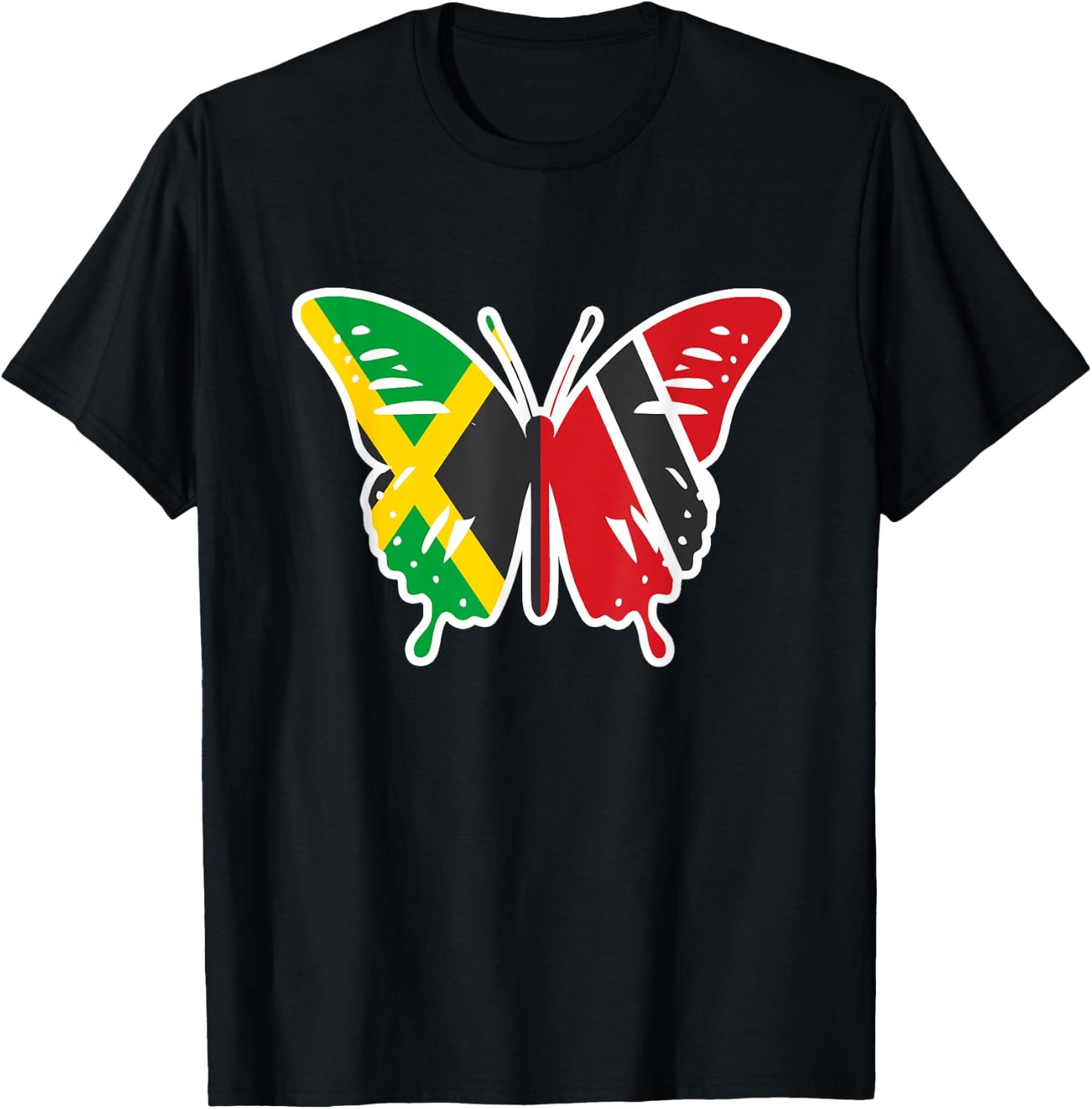Half Jamaican Trinidadian Jamaica Flag Trinidad Butterfly T-Shirt - T-Shirt | Black