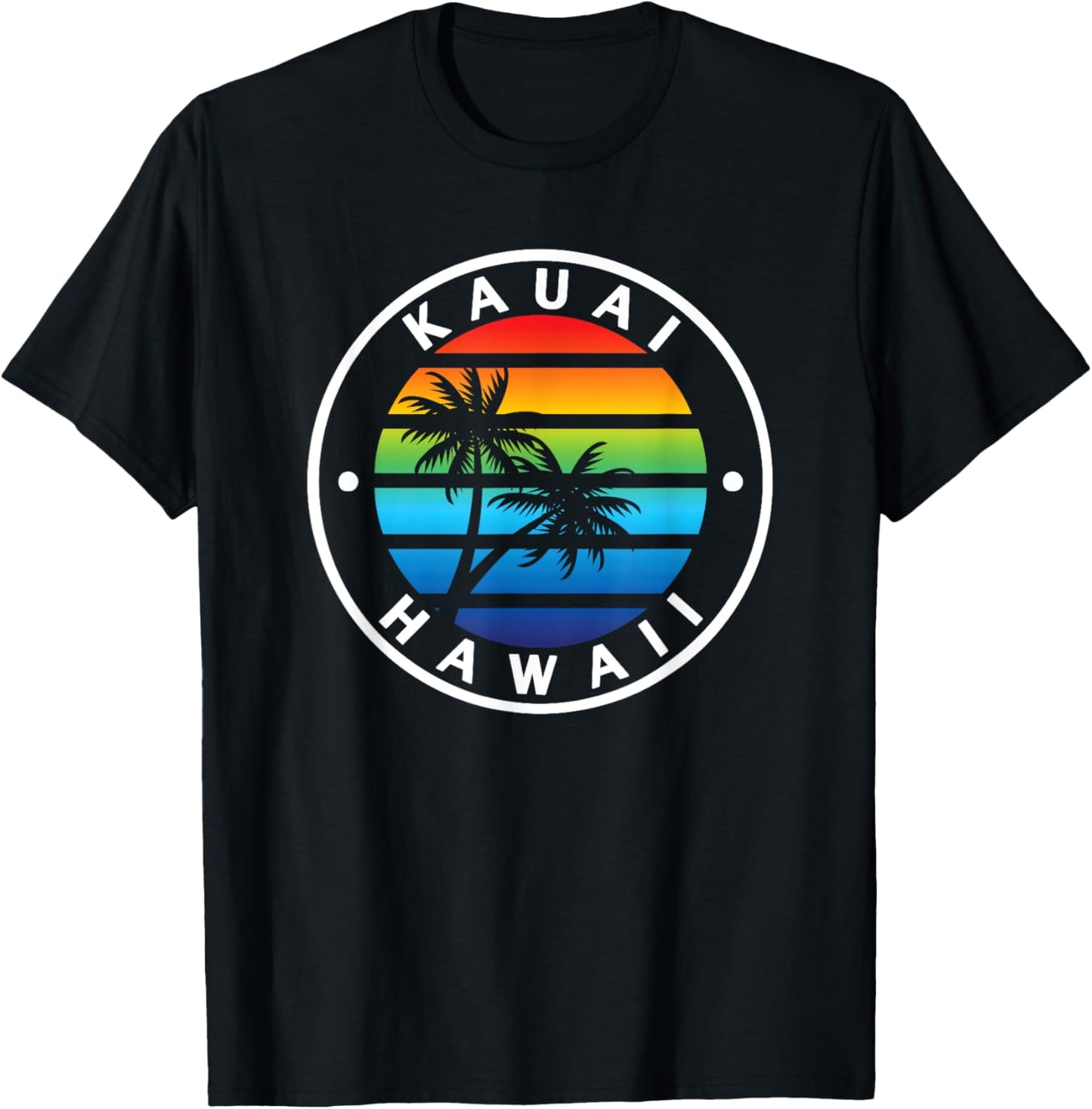 Kauai Hawaii Hawaiian Rainbow Sunset Palm Tree Vacation T-Shirt - T-Shirt | Black