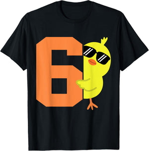 Kids 6th Birthday Chicken Themed Cute 6 Year Old Boys Chick T-Shirt - T-Shirt | Black