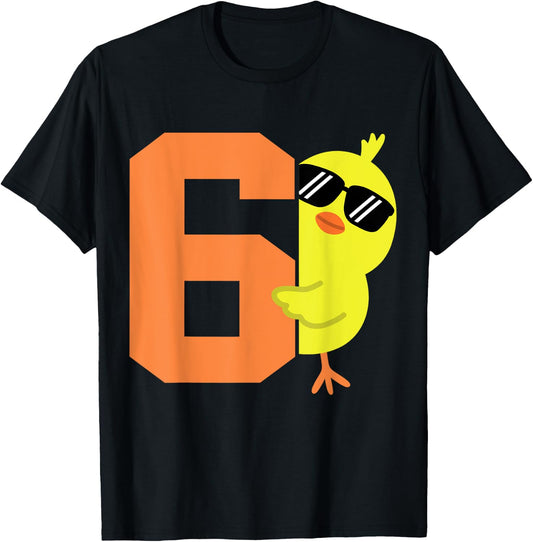 Kids 6th Birthday Chicken Themed Cute 6 Year Old Boys Chick T-Shirt - T-Shirt | Black