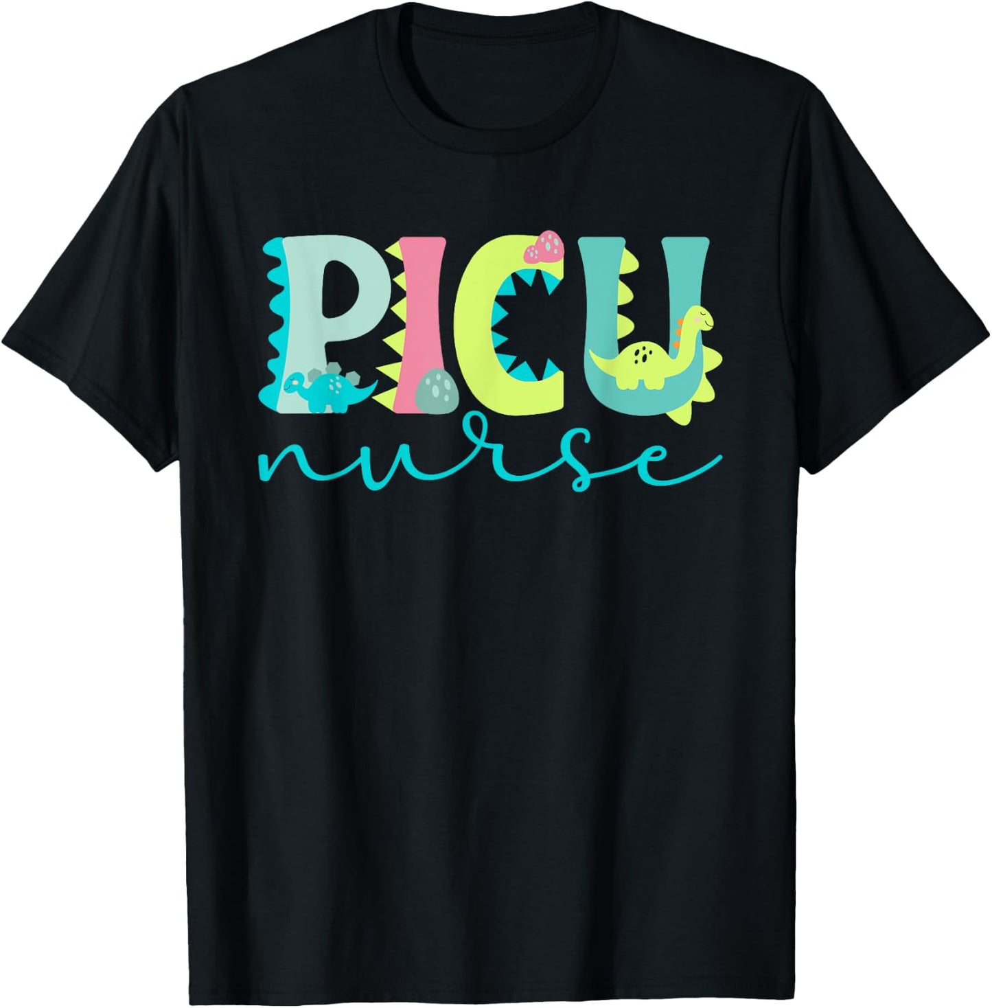 PICU Nursing For Pediatric ICU Nurse Women's Black Modern Letter Print T-Shirt - T-Shirt | Black