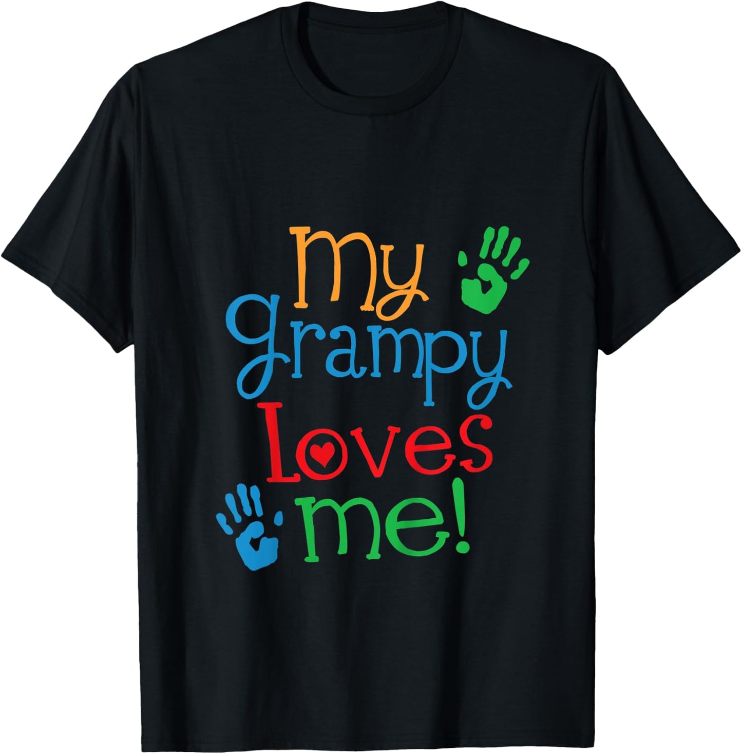 Kids My Grampy Loves Me Grandchild Handprints T-Shirt - T-Shirt | Black