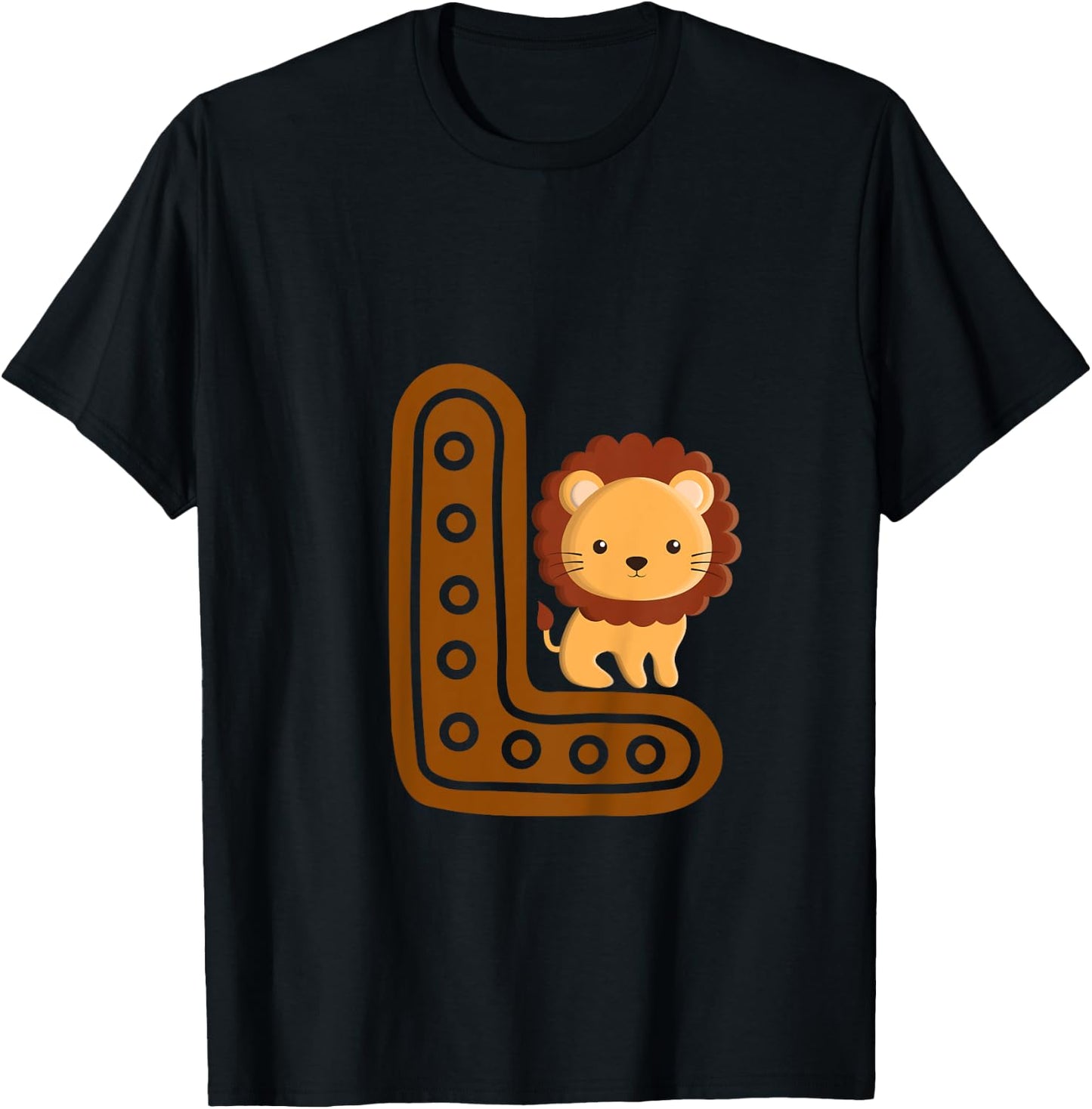 Letter L Cure Lion Alphabet Cute Animal Boys Girls T-Shirt - T-Shirt | Black