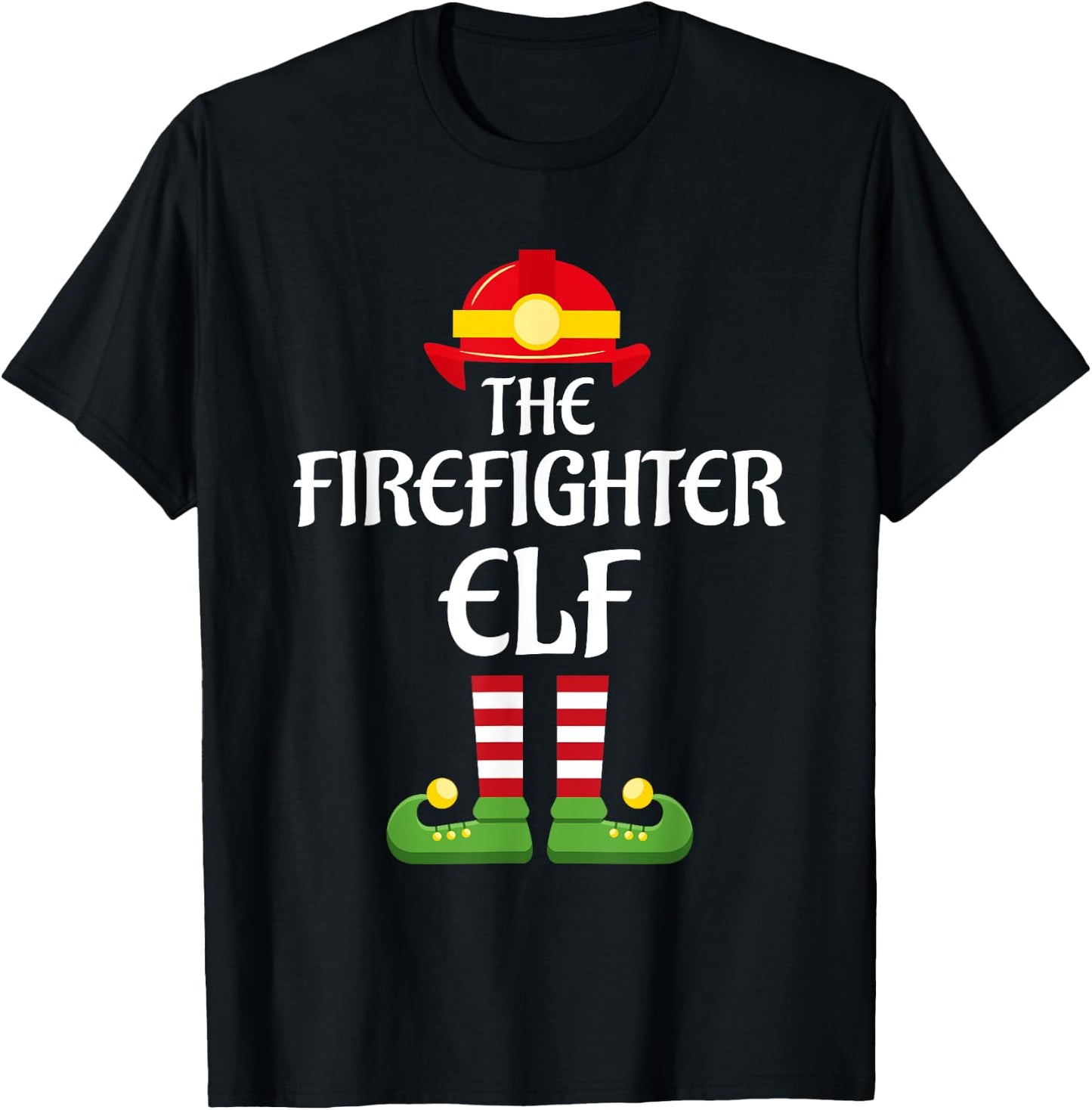 Firefighter Elf Family Matching Group Christmas Fireman T-Shirt - T-Shirt | Black