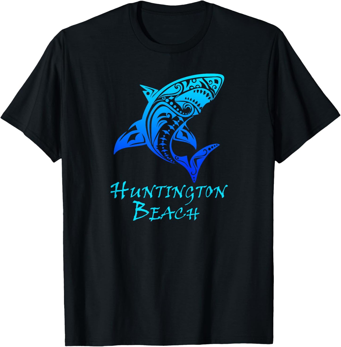 Huntington Beach, California Vintage Vacation Tribal Shark T-Shirt - T-Shirt | Black