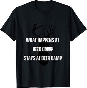 What Happens at Deer Camp Stays at Deer Camp T-Shirt - T-Shirt | Black