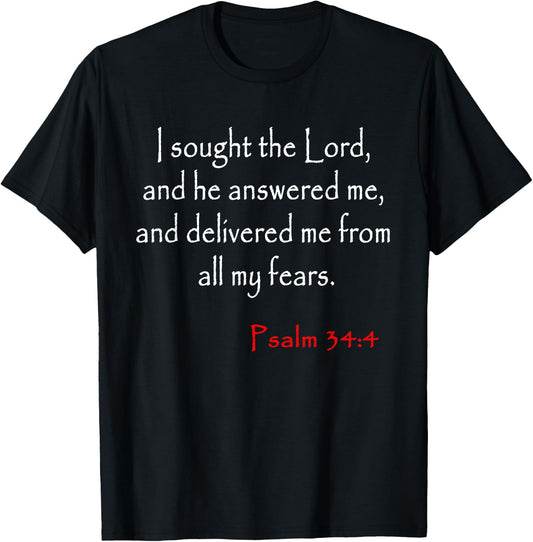 Psalm 34 4 Christian Bible Verse T-Shirt - T-Shirt | Black