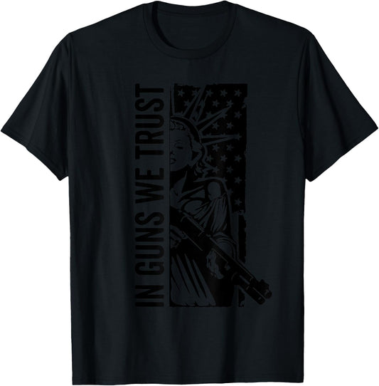 In Guns We Trust - Liberty Lady USA Flag Shotgun Pro Guns T-Shirt - T-Shirt | Black