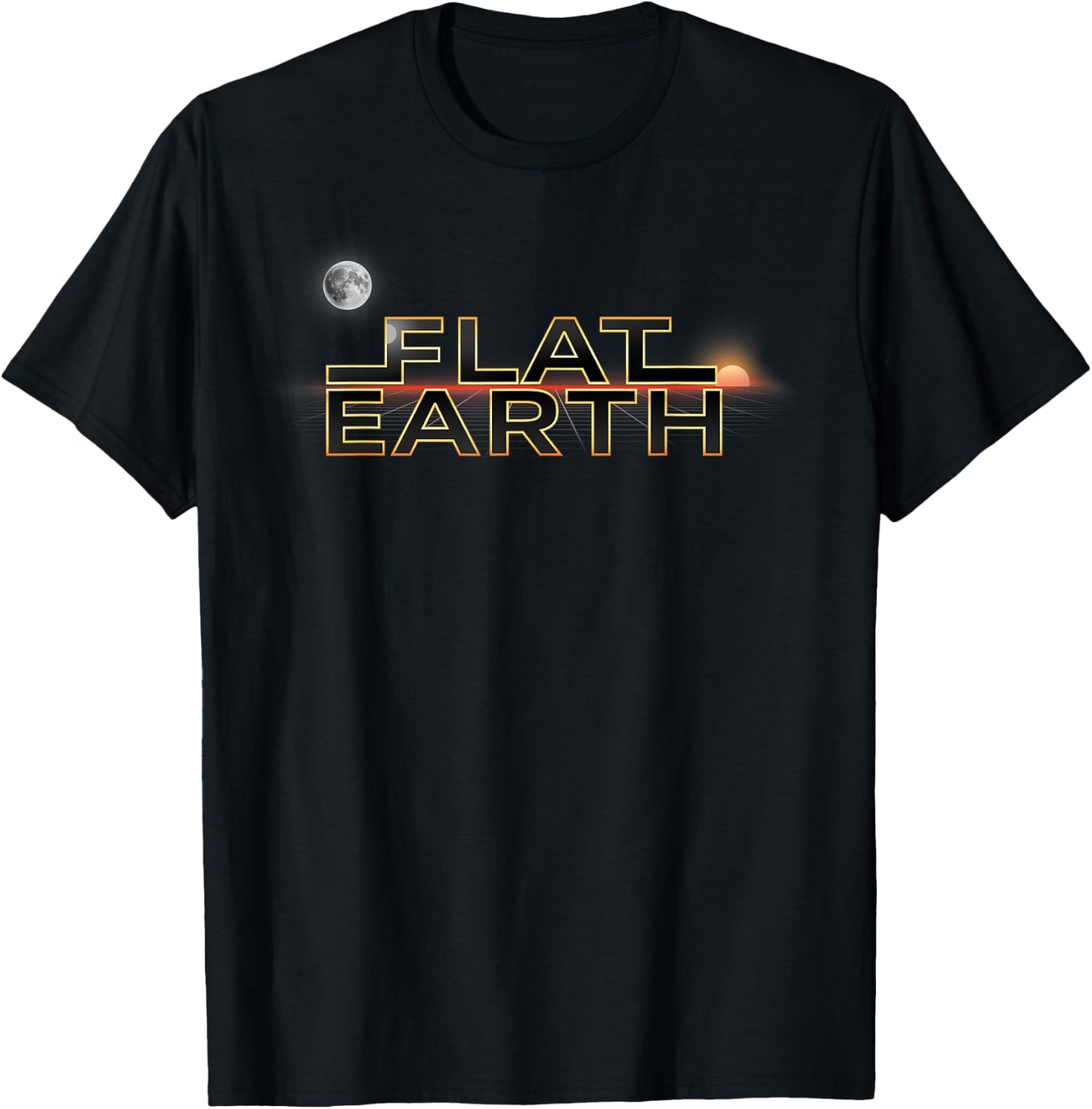 Flat Earth Sun Moon horizon at sunset firmament T-Shirt - T-Shirt | Black