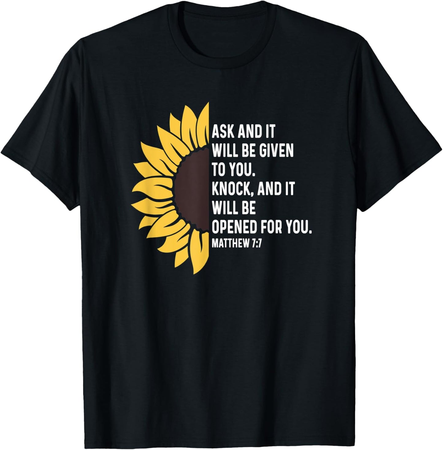 Matthew 7:7 7 7 God Jesus Religious Quote Christian Cross T-Shirt - T-Shirt | Black