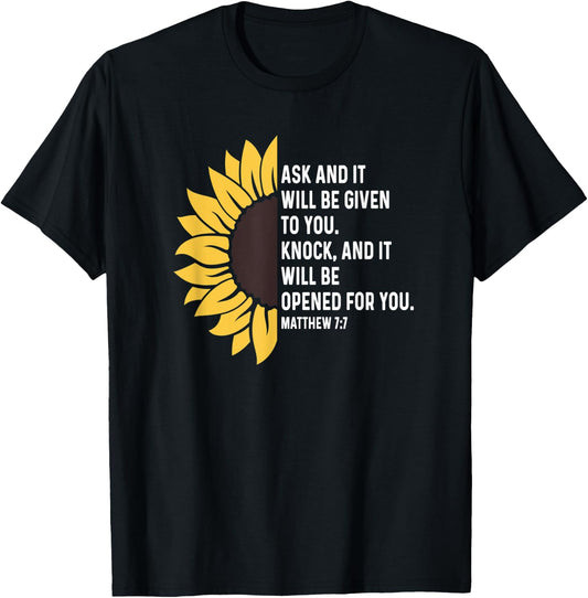 Matthew 7:7 7 7 God Jesus Religious Quote Christian Cross T-Shirt - T-Shirt | Black
