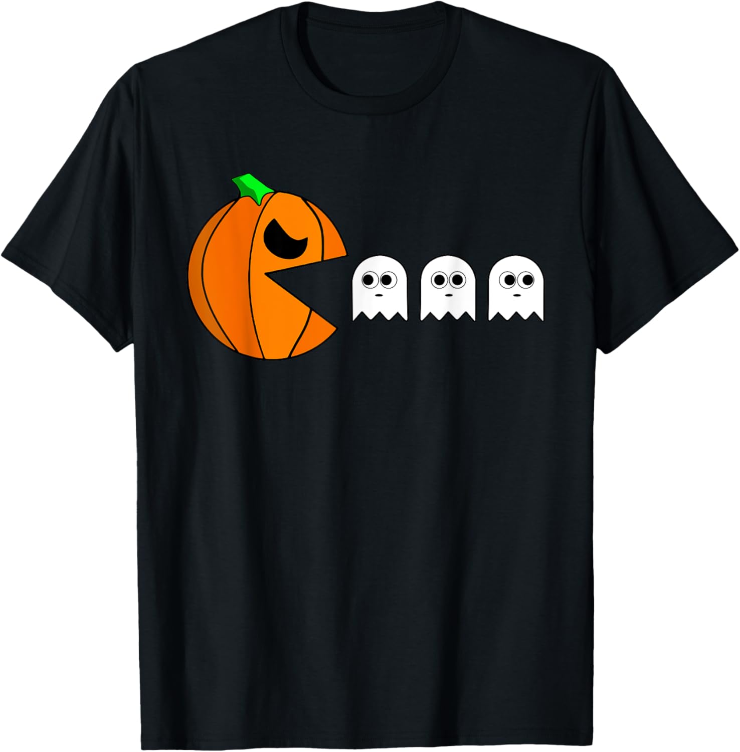 Funny Halloween Pumpkin Eating Ghost Gamer For Boy Girl Kids T-Shirt - T-Shirt | Black