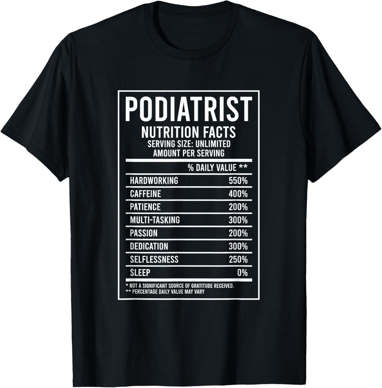 Podiatrist Nutrition Facts Podiatry Foot Doctor T-Shirt - T-Shirt | Black