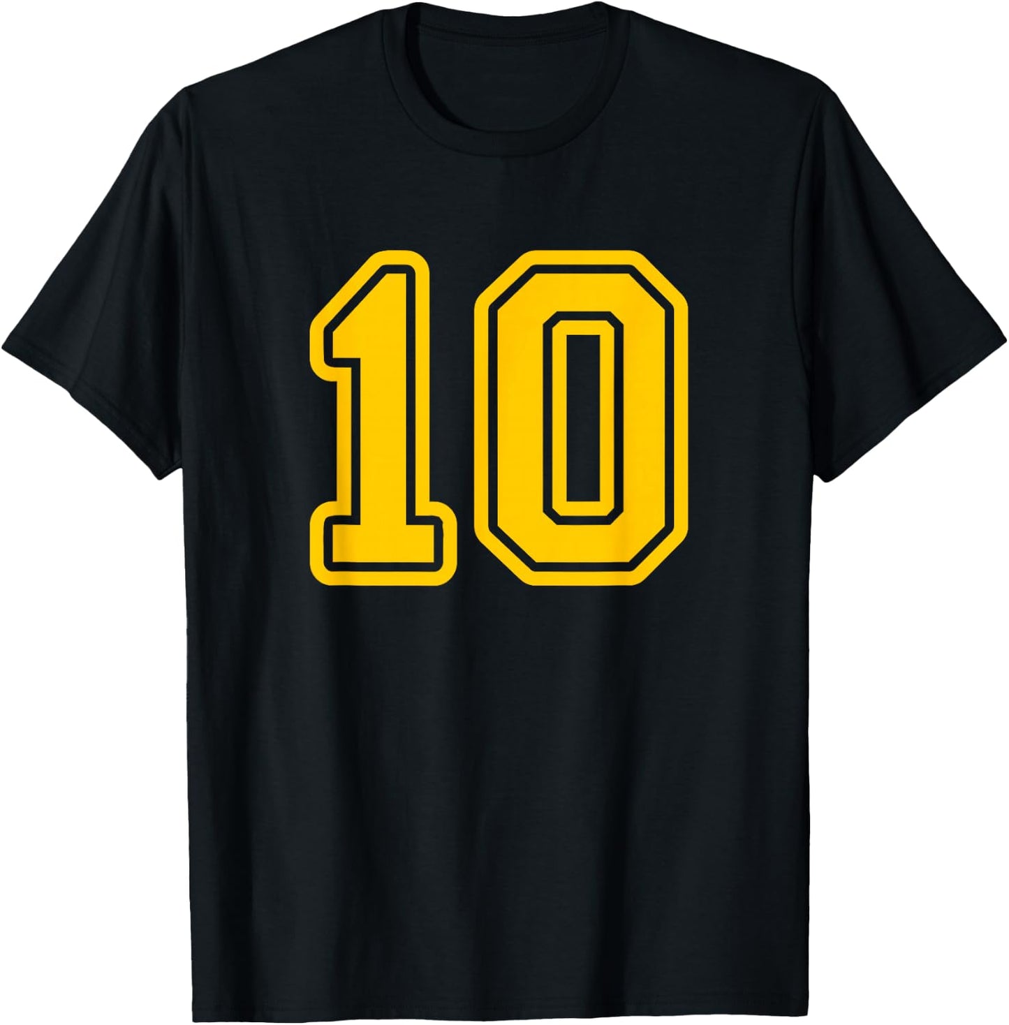 Number #10 Yellow Sports Team Varsity Number 10 T-Shirt - T-Shirt | Black