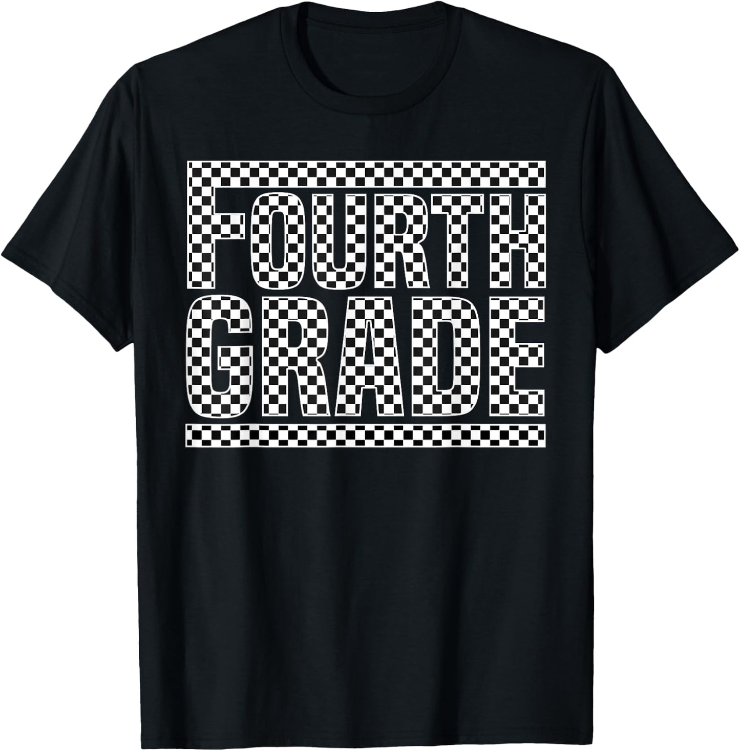 Checkered 4th Grade Back to School Boys Girls Kids Teacher T-Shirt - T-Shirt | Black