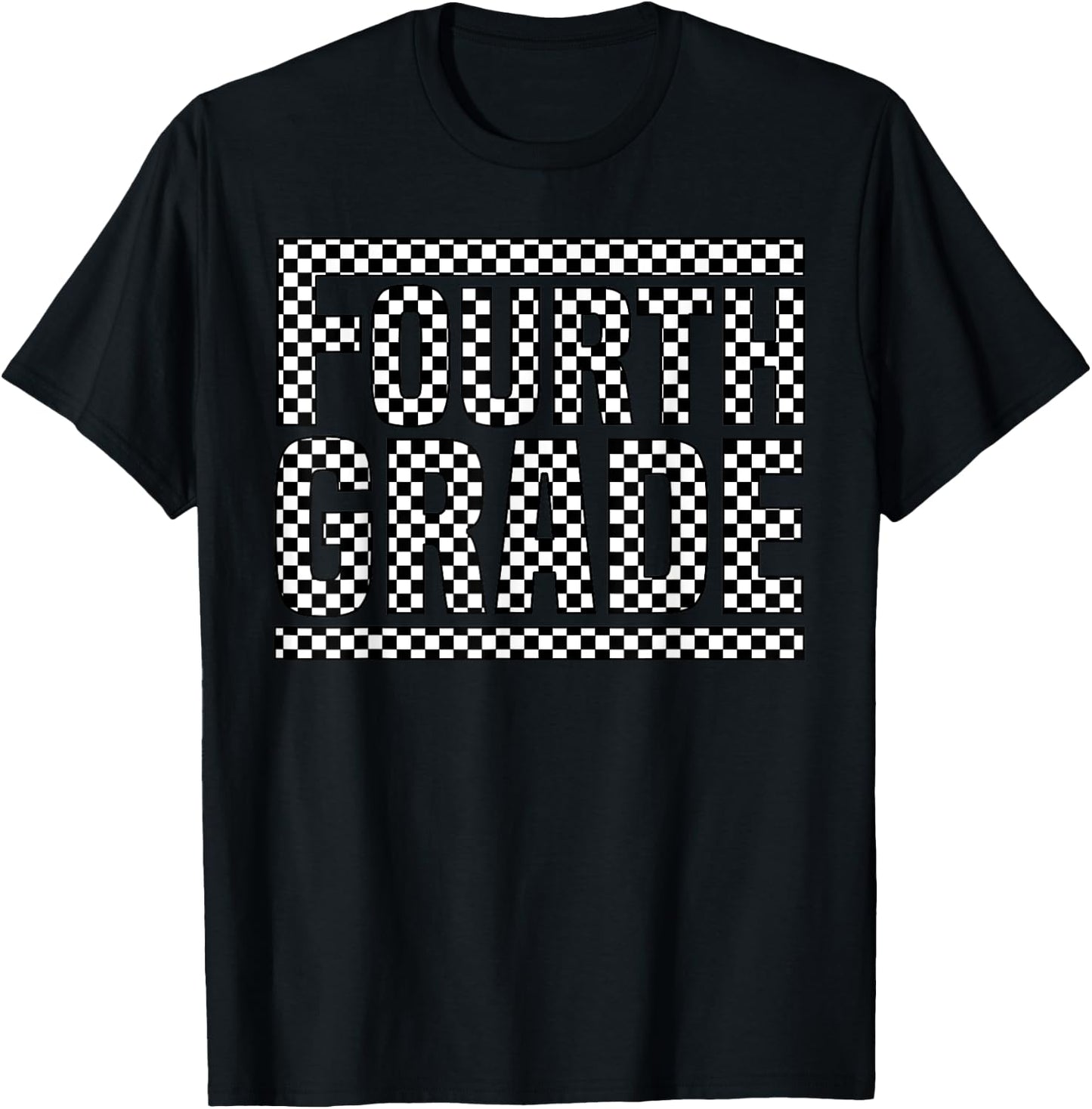 Checkered 4th Grade Back to School Boys Girls Kids Teacher T-Shirt - T-Shirt | Black