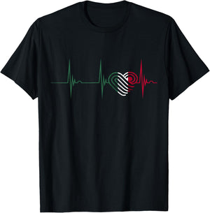 Mexican Flag Heart Mexico Heartbeat EKG Pulse Mexican Roots T-Shirt - T-Shirt | Black