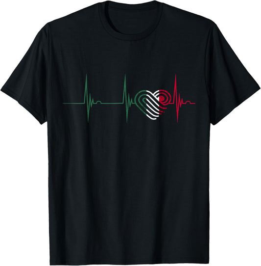 Mexican Flag Heart Mexico Heartbeat EKG Pulse Mexican Roots T-Shirt - T-Shirt | Black