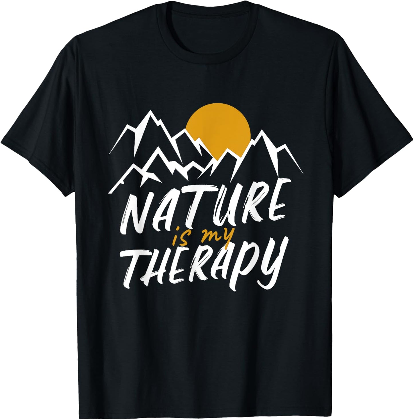 Nature Is My Therapy Hiking Camping -Adults Black Cotton 60% Polyester 40% Short Sleeve Classic Fit Small T-Shirt - T-Shirt | Black