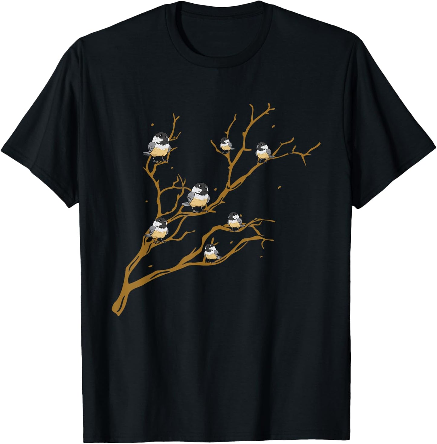 Chickadees On Branch Bird Birding T-Shirt - T-Shirt | Black