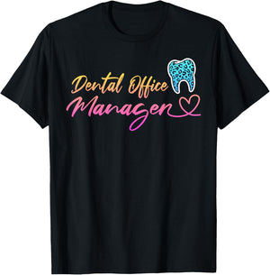 Dental Office Manager Appreciation Leopard Heart T-Shirt - T-Shirt | Black