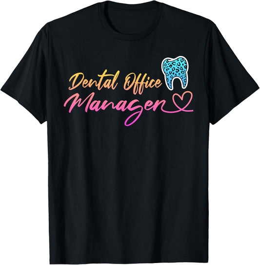 Dental Office Manager Appreciation Leopard Heart T-Shirt - T-Shirt | Black