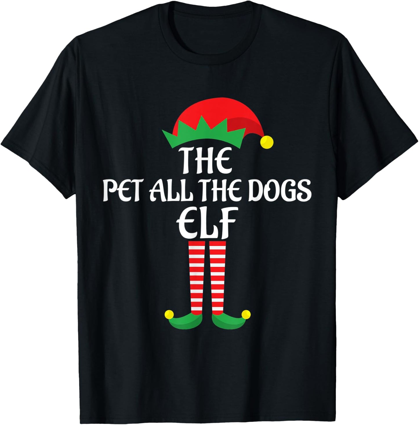 Pet All the Dogs Elf Christmas Theme Family Group Matching T-Shirt - T-Shirt | Black