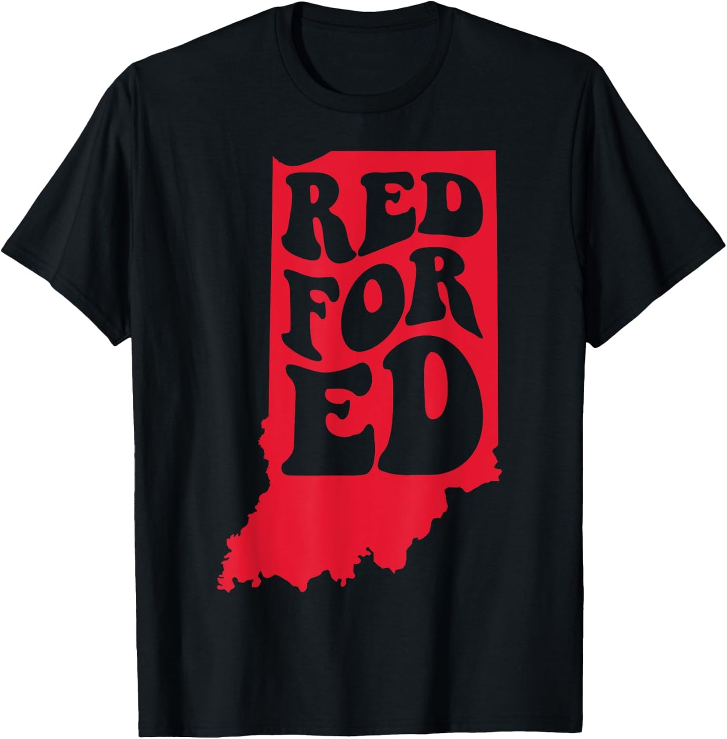 Groovy Red For Ed Indiana State Teacher Red For Ed Teacher T-Shirt - T-Shirt | Black
