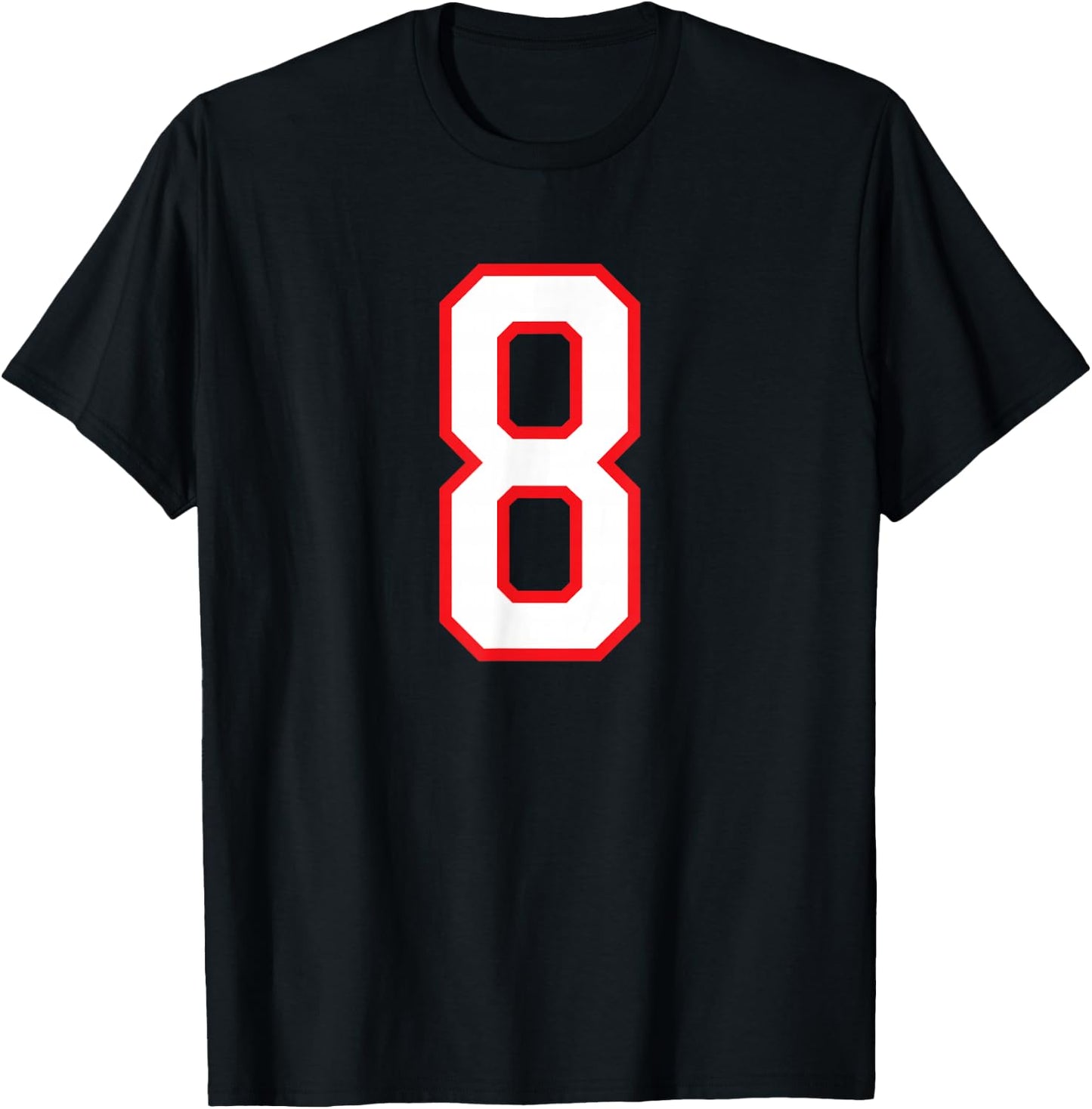 Number #8 Sport White Red Uni Number T-Shirt - T-Shirt | Black