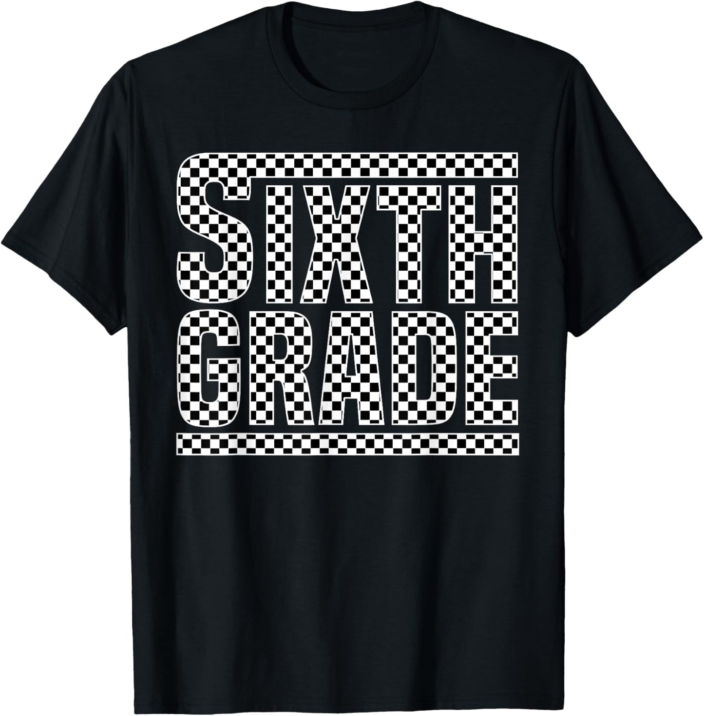 Checkered 6th Grade Back to School Boys Girls Kids Teacher T-Shirt - T-Shirt | Black