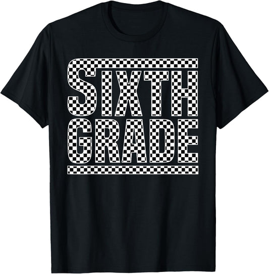 Checkered 6th Grade Back to School Boys Girls Kids Teacher T-Shirt - T-Shirt | Black