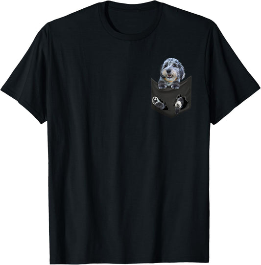 Aussiedoodle Dog In Pocket, Aussiepoo Aussiepoodle peeking Men Women Girls Kids T-Shirt - T-Shirt | Black